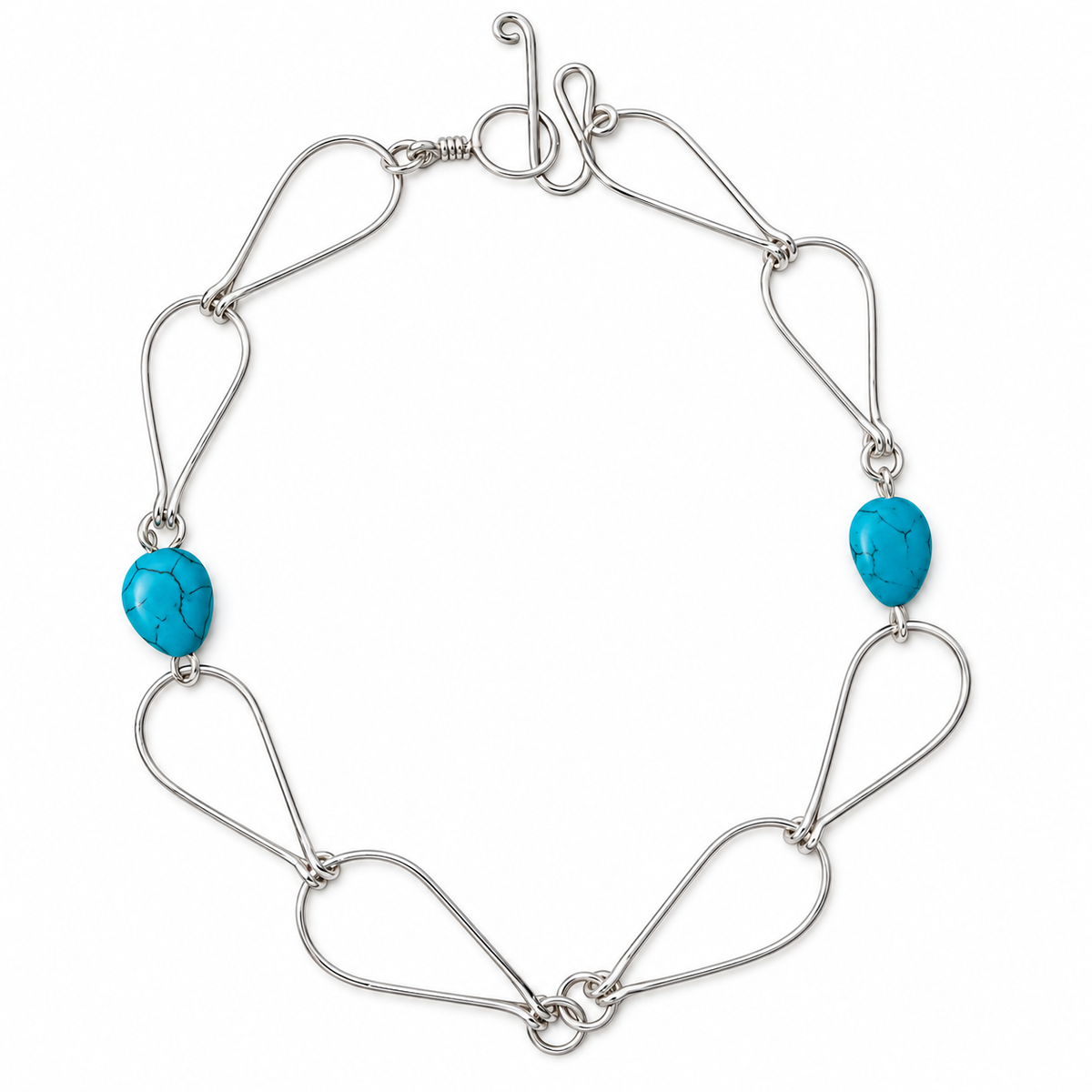 Turquoise Howlite & Silver Open-Link Necklace