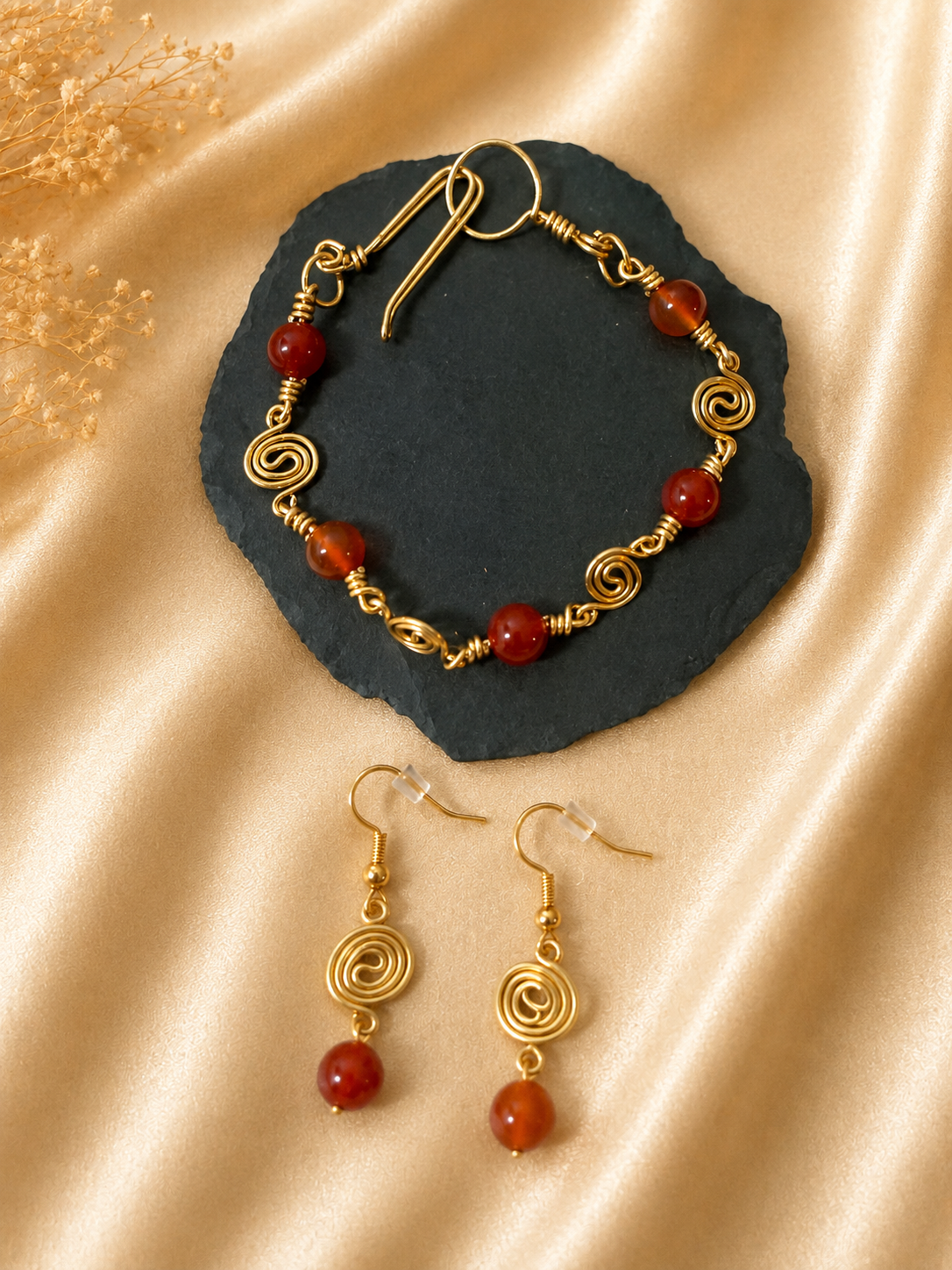 Red Agate & Gold Spiral Bracelet