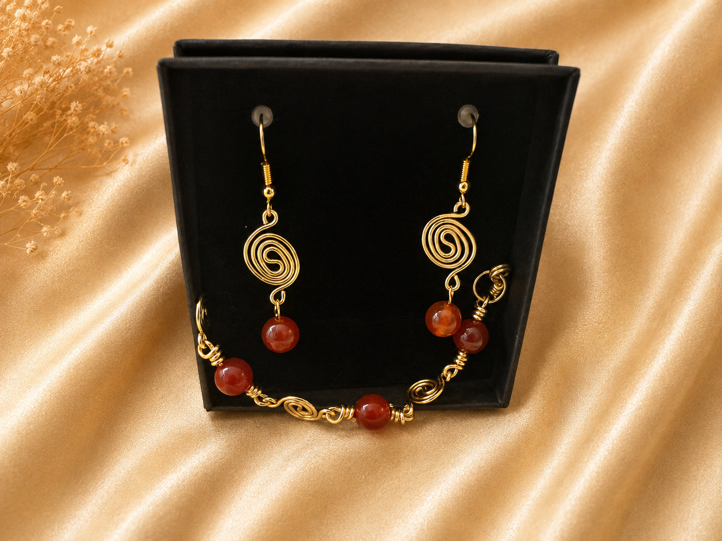 Red Agate Spiral Drop Earrings