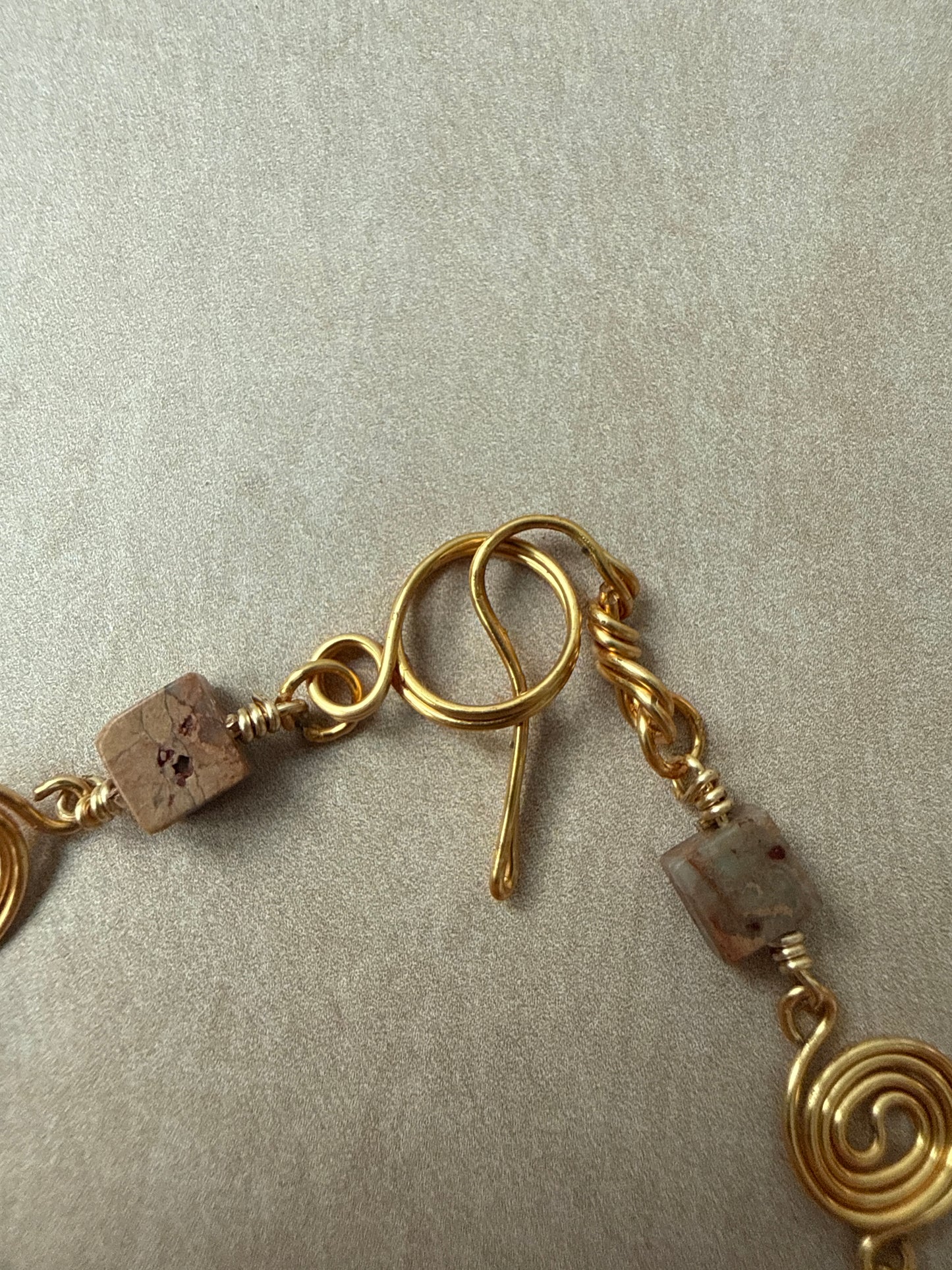 Shoushan Stone and Gold Plated Spiral Bracelet