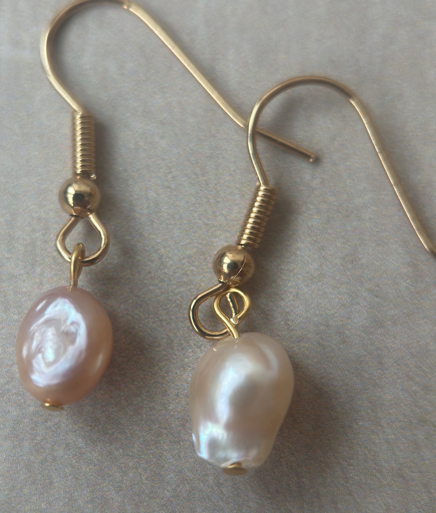 Handcrafted Gold Plated Earrings with Natural Pink Freshwater Pearls — Unique Shapes
