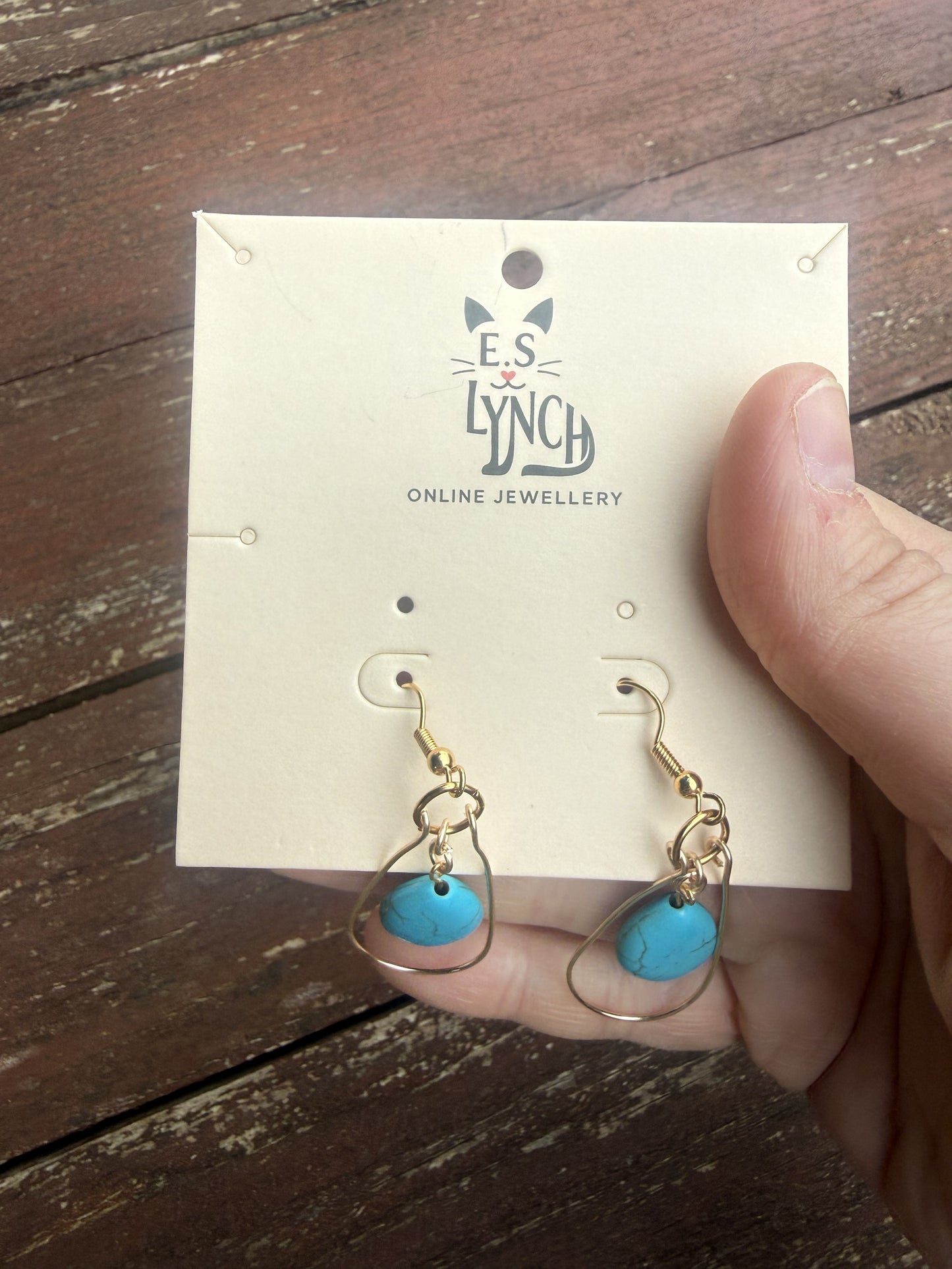 Gold Plated Teardrop Hoop Earrings with Howlite Beads