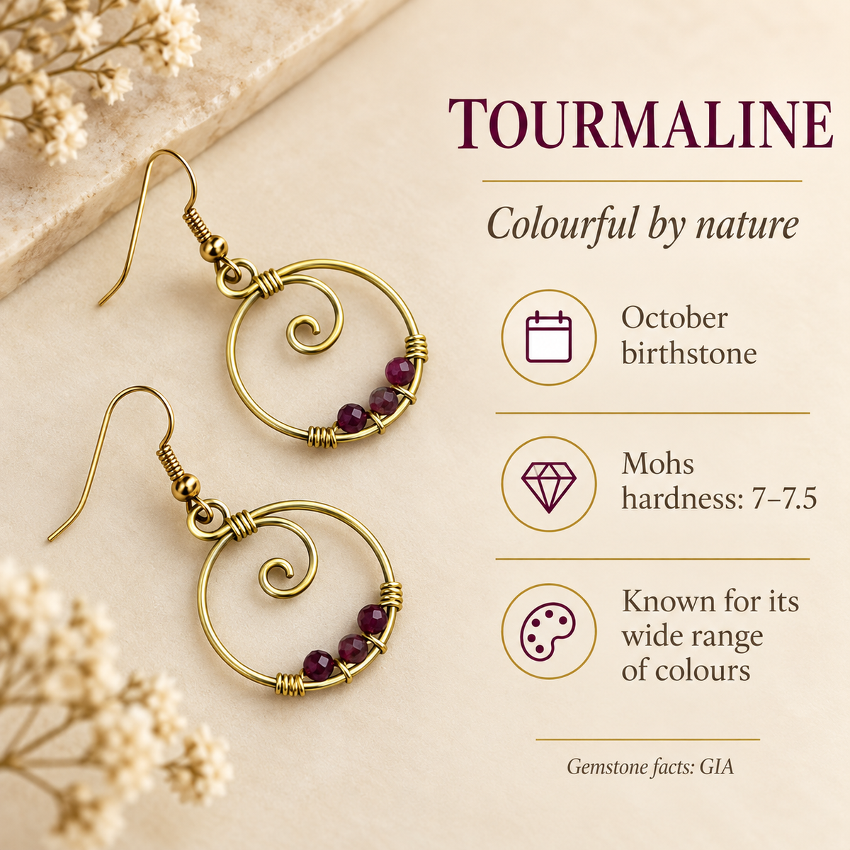 Gold-Plated Tourmaline Hoop Earrings