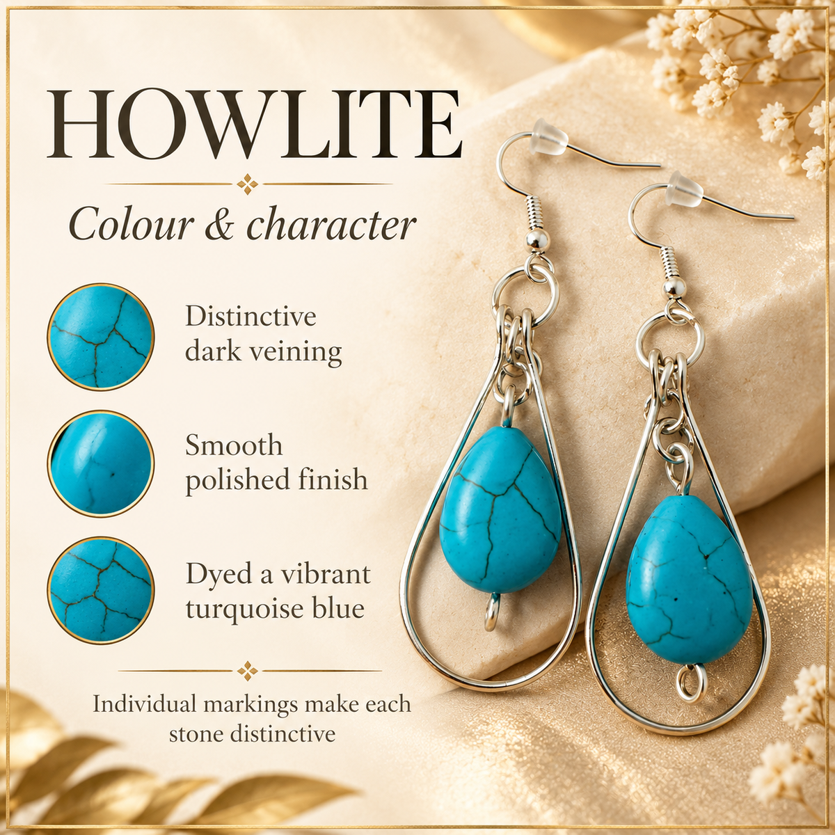 Silver Plated Howlite Bead Earrings