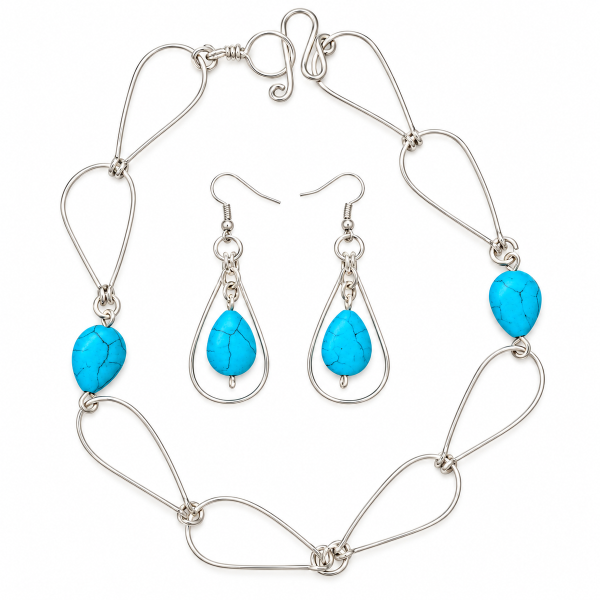 Silver Plated Howlite Necklace & Earrings Set