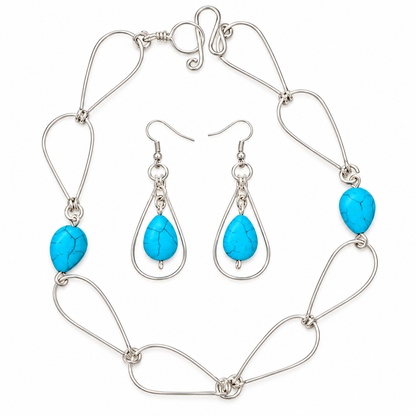 Silver Plated Howlite Necklace & Earrings Set