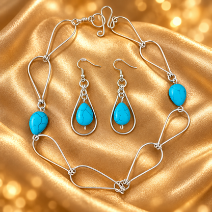 Silver Plated Howlite Necklace & Earrings Set