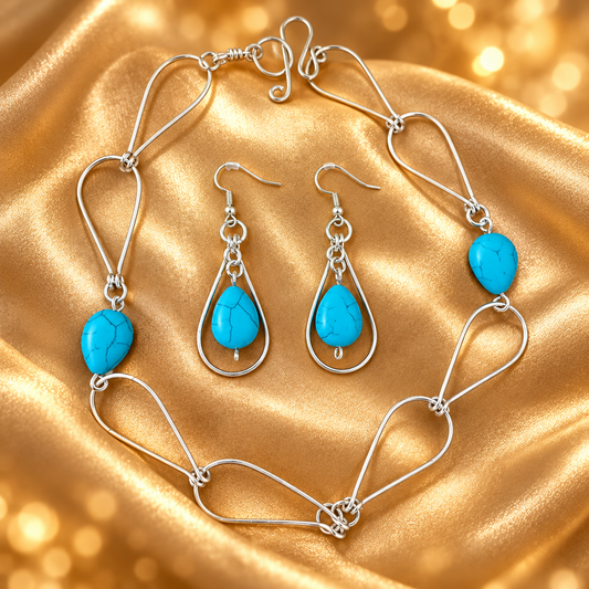 Silver Plated Howlite Necklace & Earrings Set