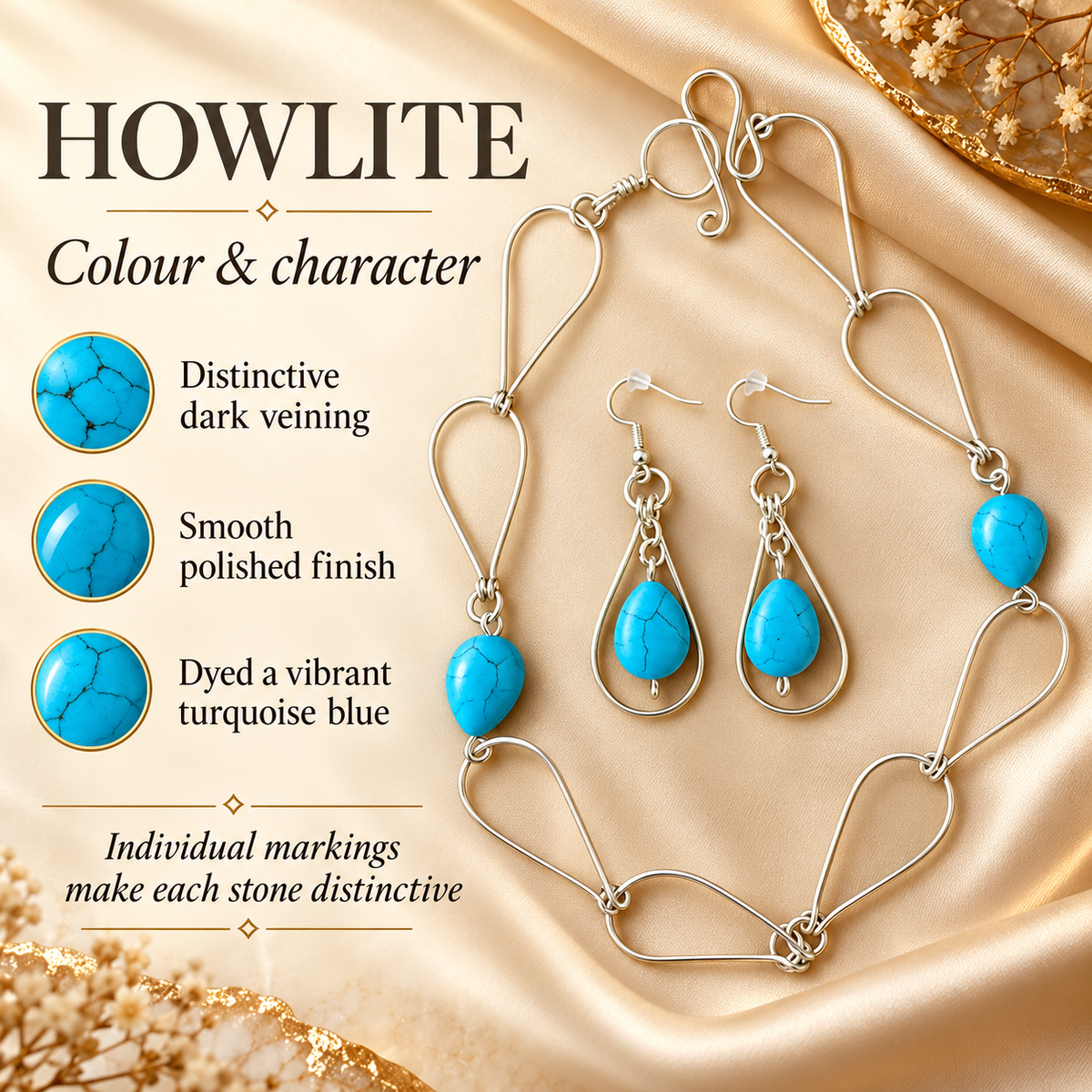 Silver Plated Howlite Necklace & Earrings Set