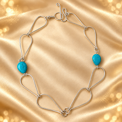 Turquoise Howlite & Silver Open-Link Necklace