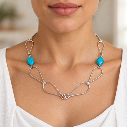 Turquoise Howlite & Silver Open-Link Necklace