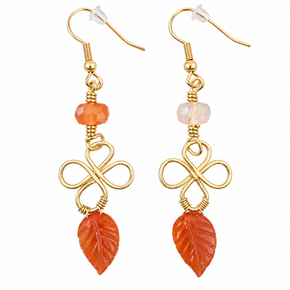 Carnelian Leaf Drop Earrings – Gold Plated