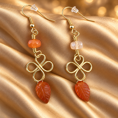 Carnelian Leaf Drop Earrings – Gold Plated
