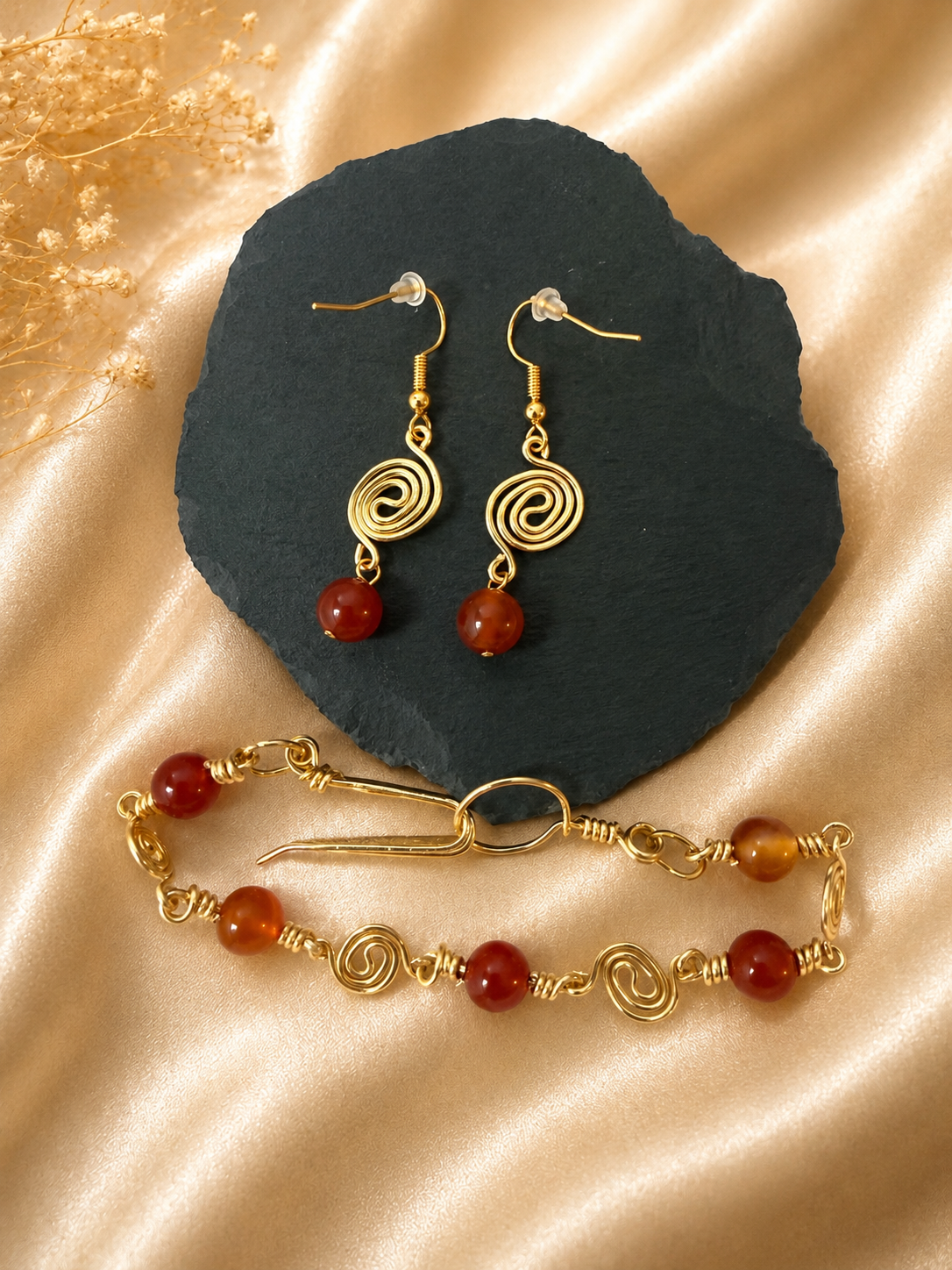 Red Agate & Spiral Jewellery Set