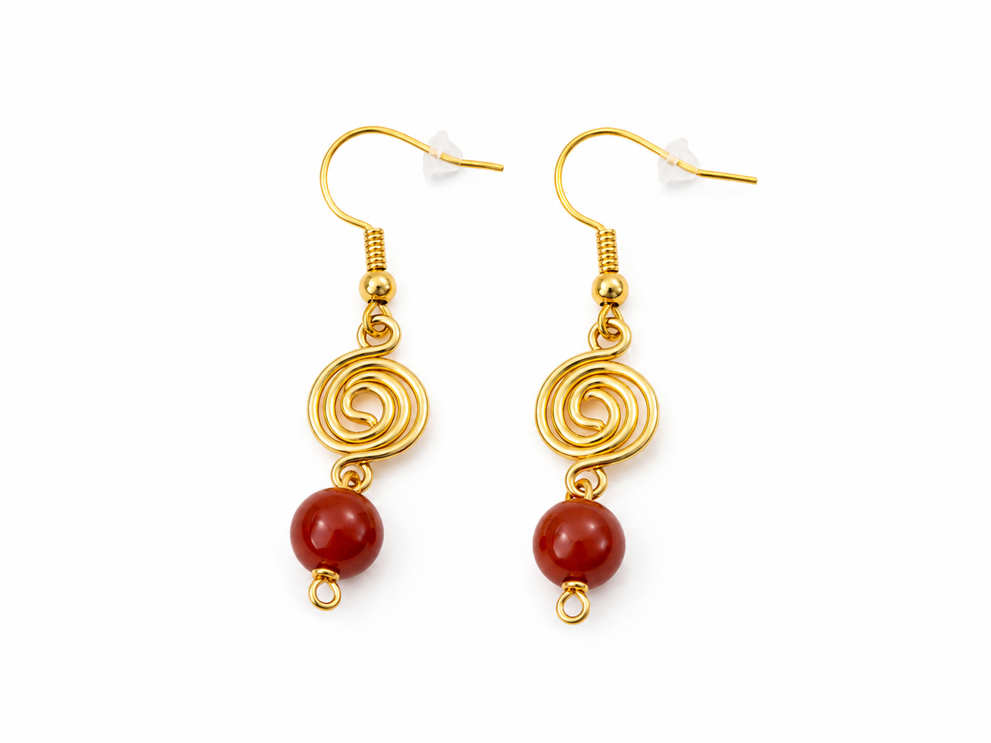 Red Agate Spiral Drop Earrings