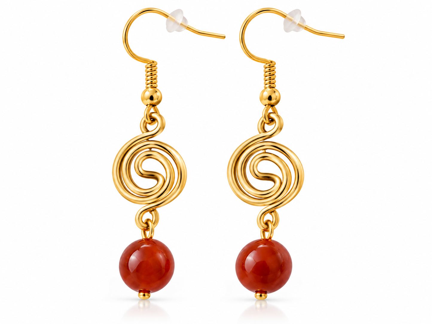 Red Agate Spiral Drop Earrings