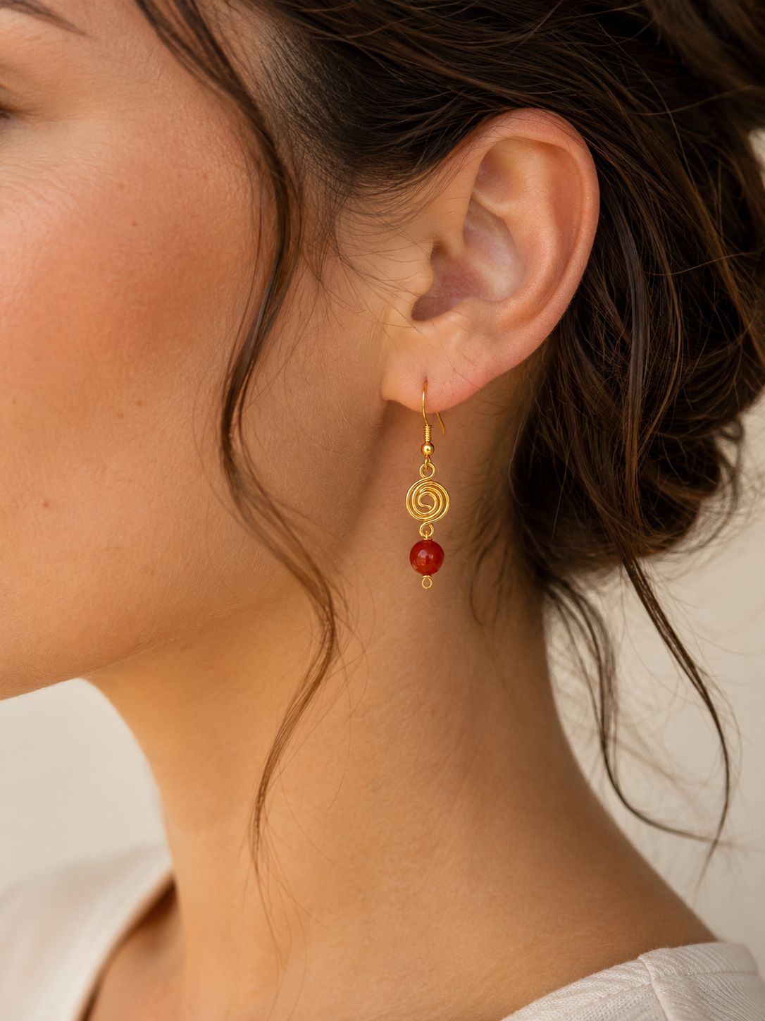 Red Agate Spiral Drop Earrings