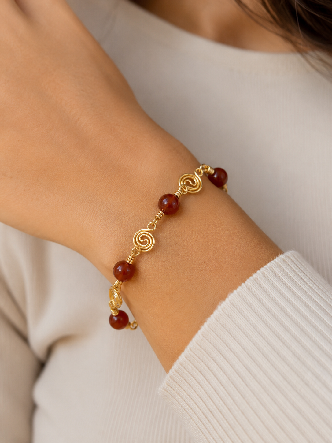 Red Agate & Gold Spiral Bracelet