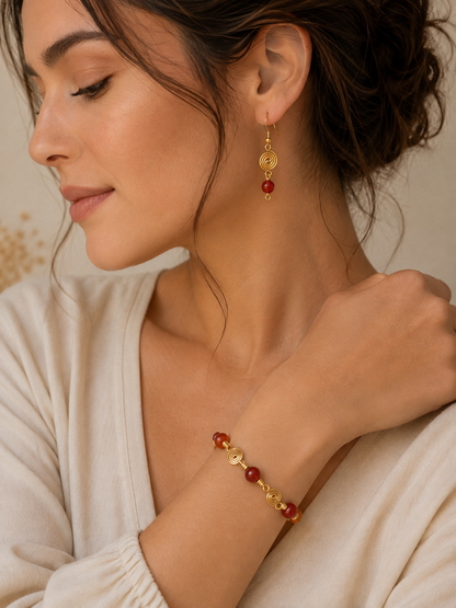 Red Agate & Spiral Jewellery Set