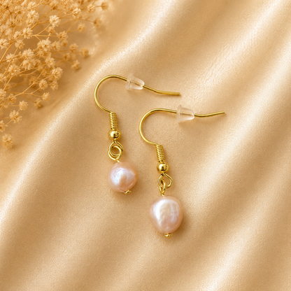 Handcrafted Gold Plated Earrings with Natural Pink Freshwater Pearls — Unique Shapes