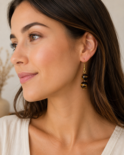 Tiger Eye Gold Plated Drop Earrings