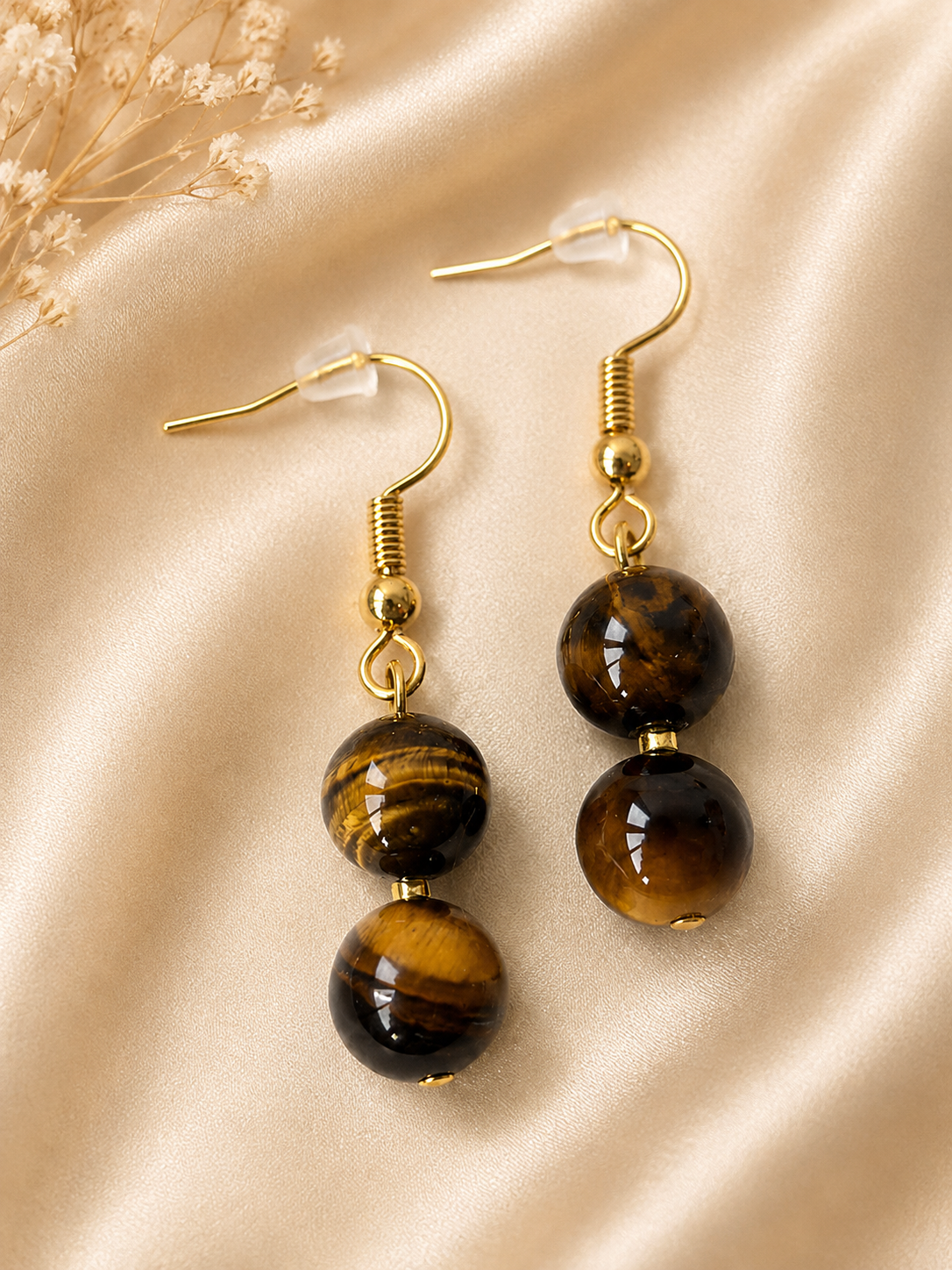 Tiger Eye Gold Plated Drop Earrings