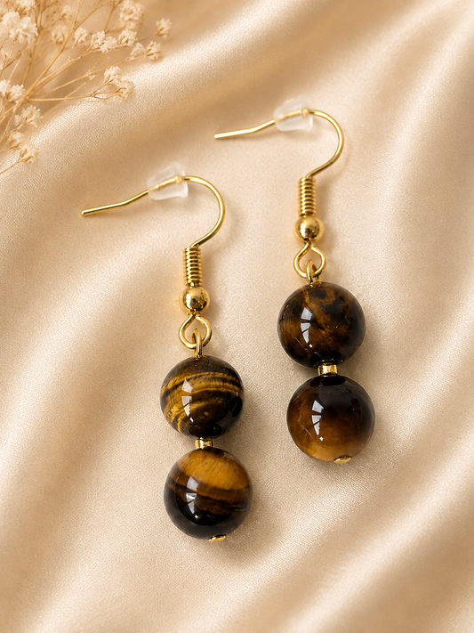 Tiger Eye Gold Plated Drop Earrings