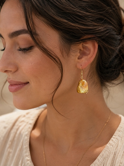 Gold Plated Dyed Shell Dangle Earrings