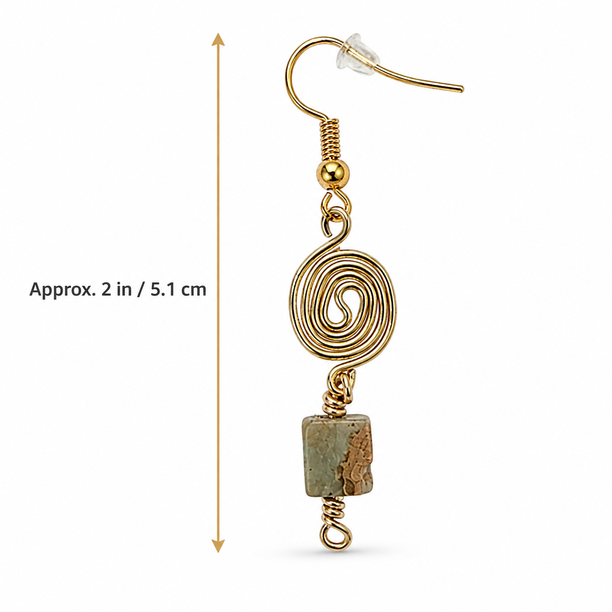Shoushan Stone & Gold Spiral Drop Earrings