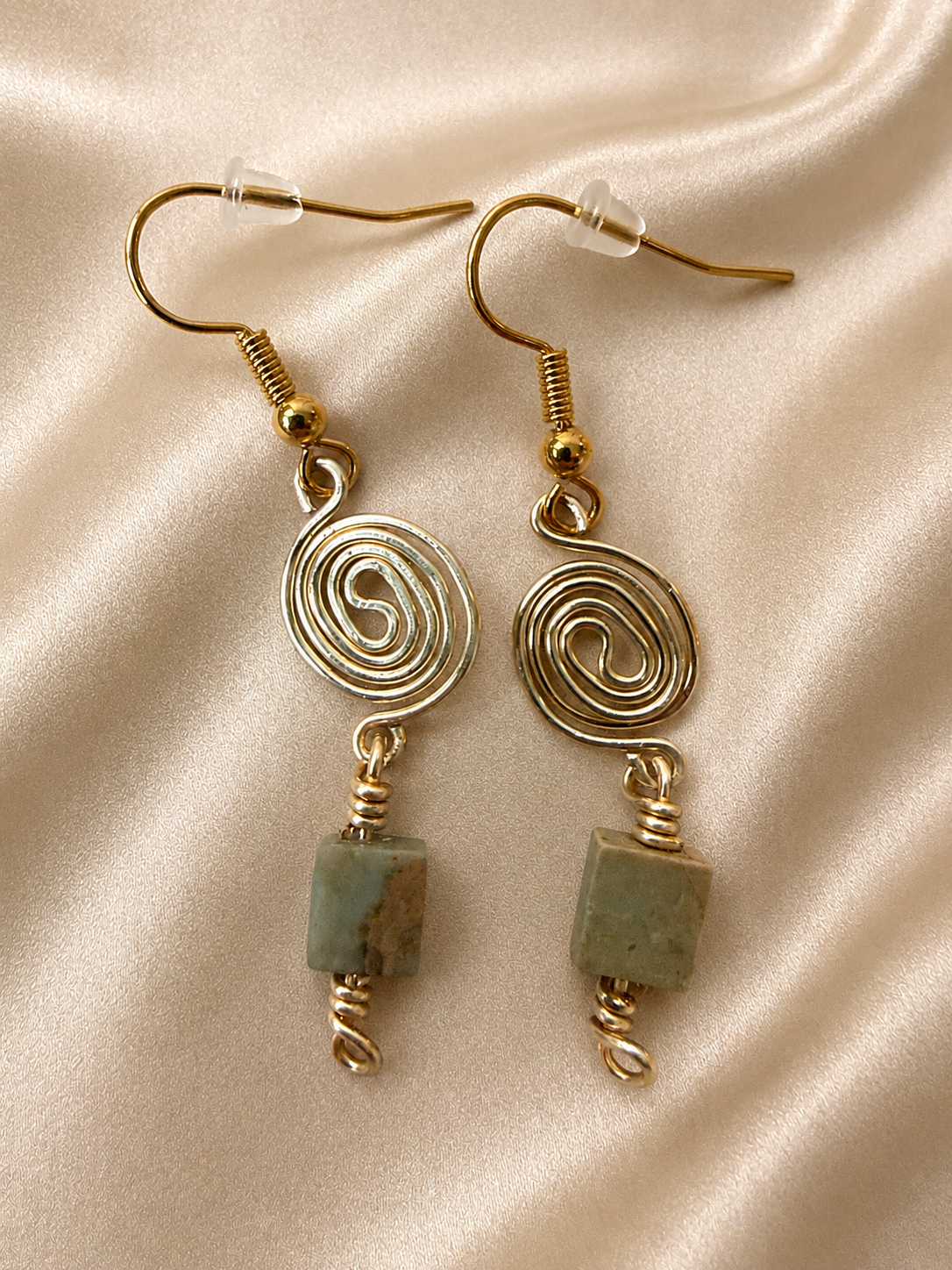Shoushan Stone & Gold Spiral Drop Earrings