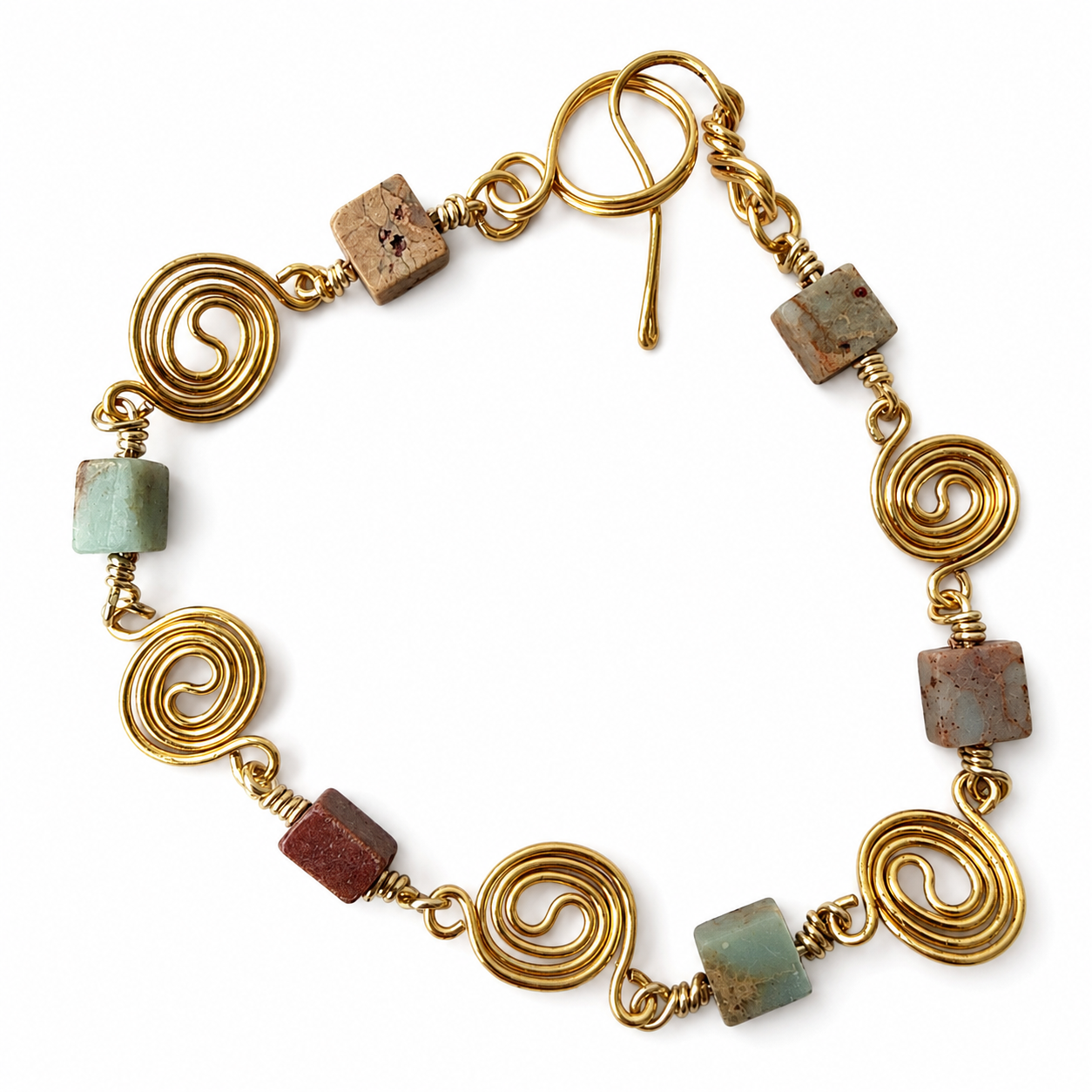 Shoushan Stone and Gold Plated Spiral Bracelet