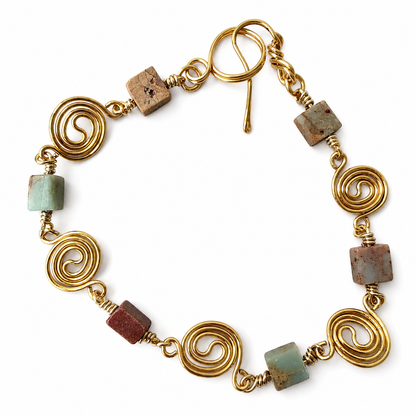 Shoushan Stone and Gold Plated Spiral Bracelet