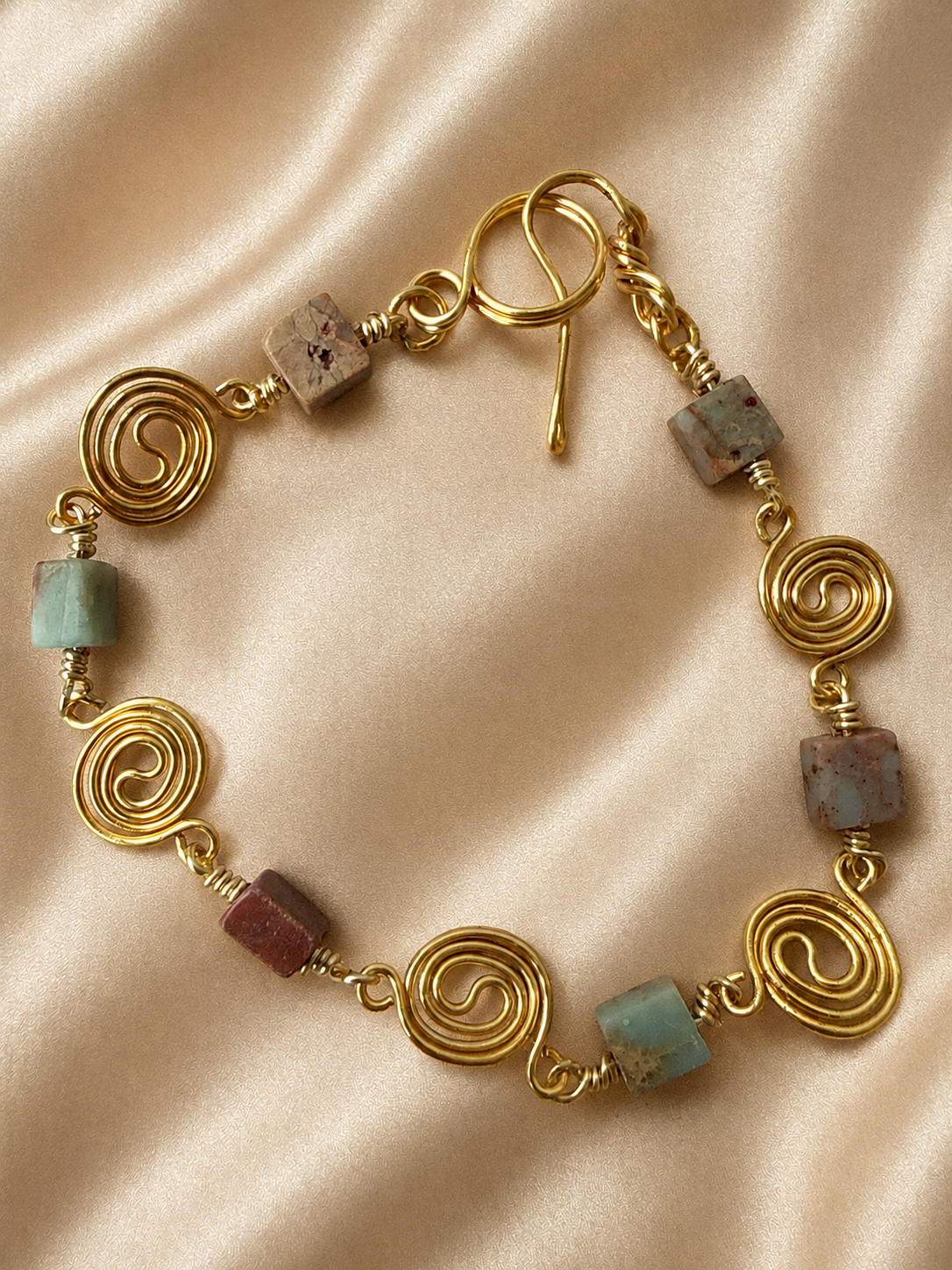 Shoushan Stone and Gold Plated Spiral Bracelet