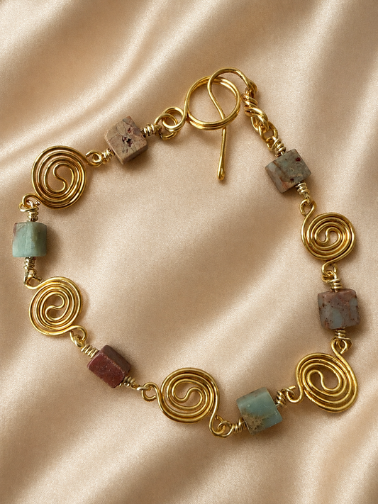 Shoushan Stone and Gold Plated Spiral Bracelet