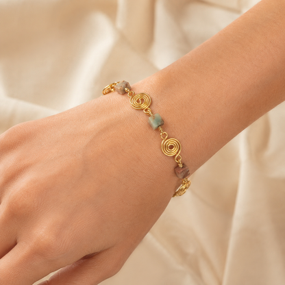 Shoushan Stone and Gold Plated Spiral Bracelet