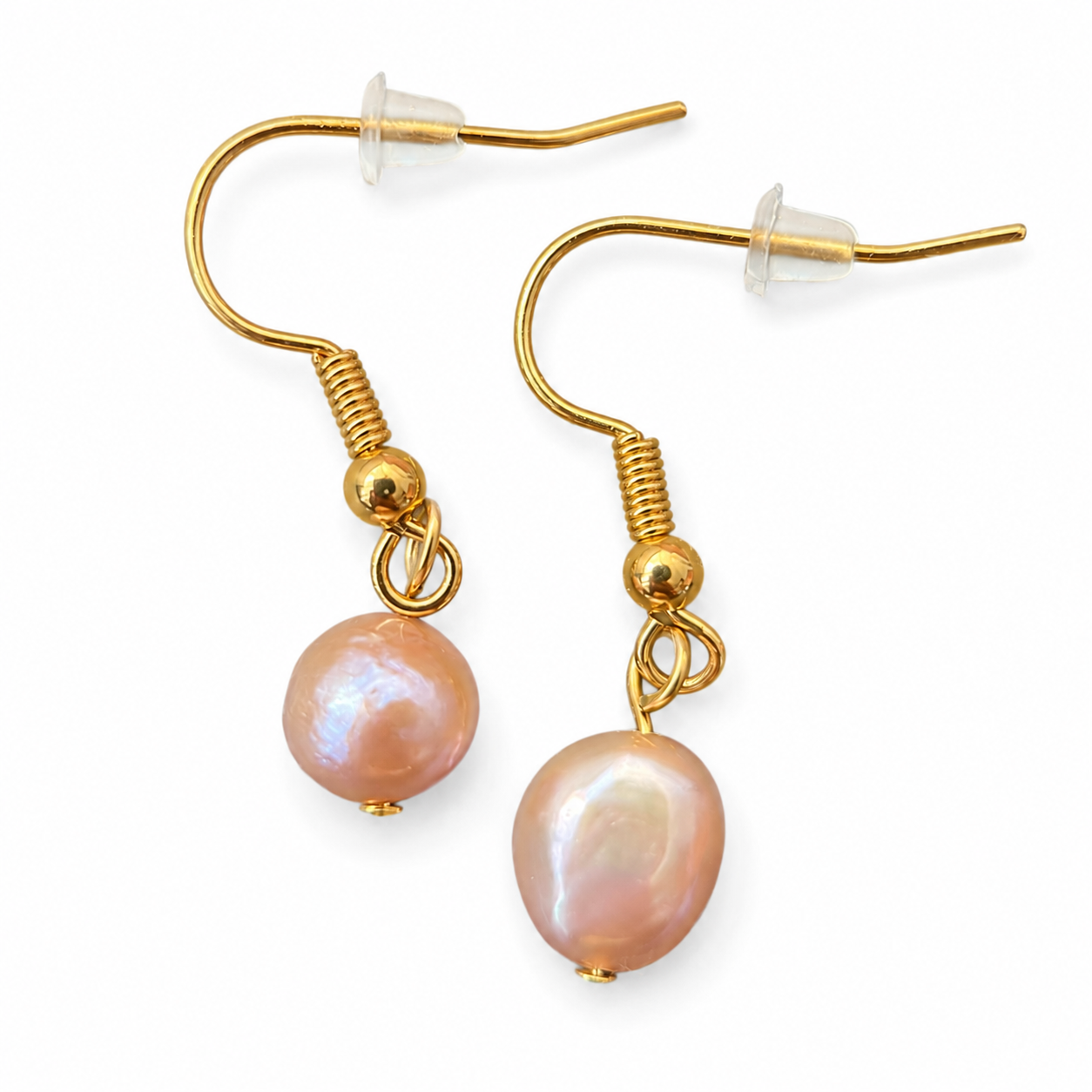 Handcrafted Gold Plated Earrings with Natural Pink Freshwater Pearls — Unique Shapes