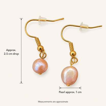 Handcrafted Gold Plated Earrings with Natural Pink Freshwater Pearls — Unique Shapes