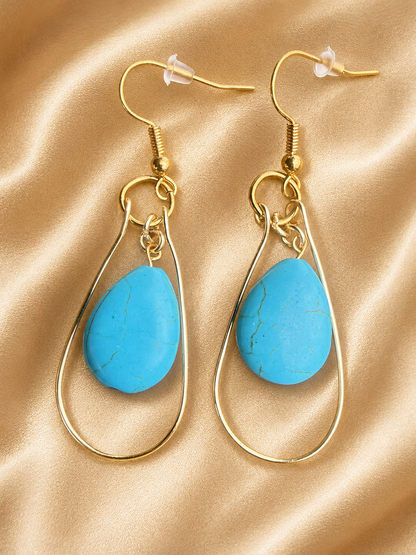 Gold Plated Teardrop Hoop Earrings with Howlite Beads