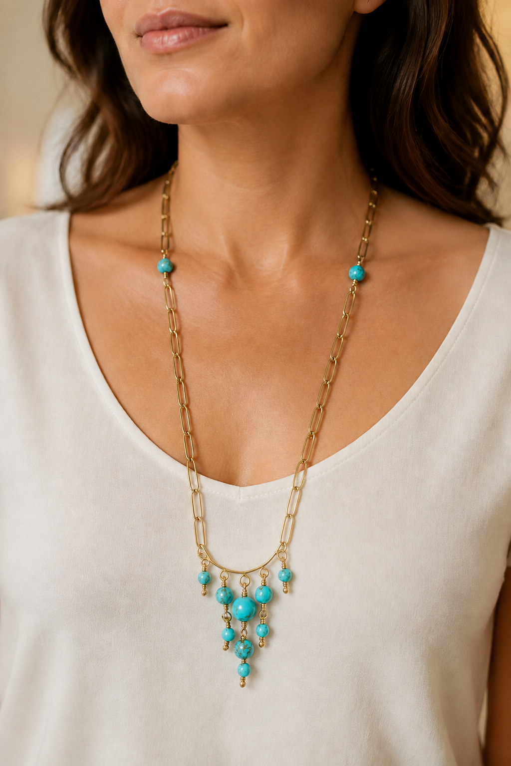 Howlite Beaded Paperclip Chain Necklace