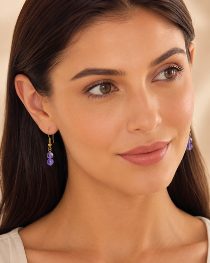 Gold Plated Double Drop Amethyst Earrings