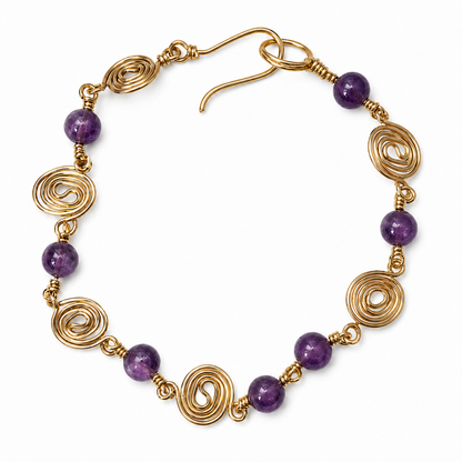 Gold Plated Spiral Bracelet with Amethyst Beads