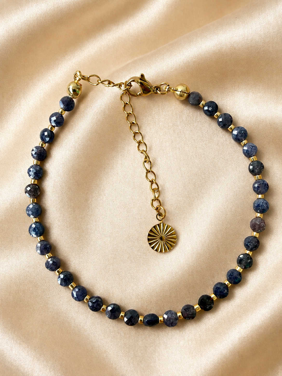 Sapphire Bead Bracelet with 18k Gold-Plated Extender