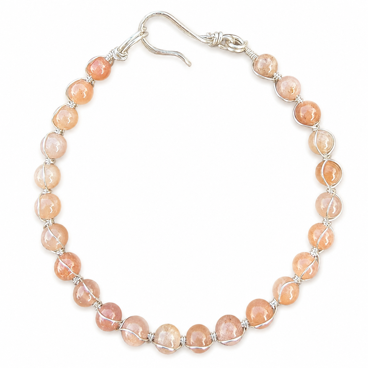 Sunstone and silver plated link bracelet