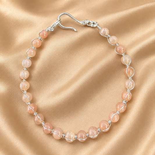 Sunstone and silver plated link bracelet