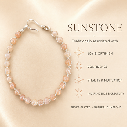 Sunstone and silver plated link bracelet