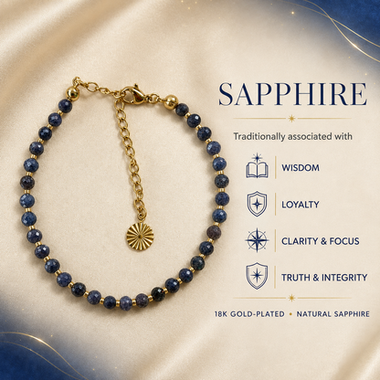 18K Gold Plated Sapphire Bracelet and Drop Earrings Set for Women – Handmade Faceted Blue Gemstone Jewellery with Adjustable Chain – Gift for Her