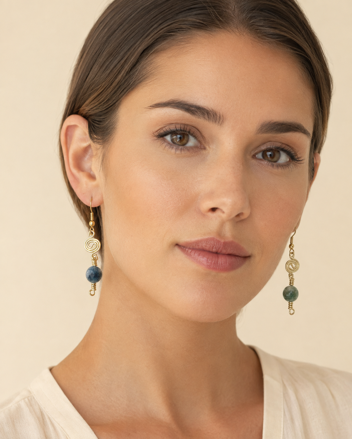 Gold-Plated Handcrafted Spiral Tourmaline Earrings