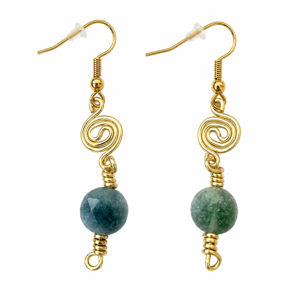 Gold-Plated Handcrafted Spiral Tourmaline Earrings