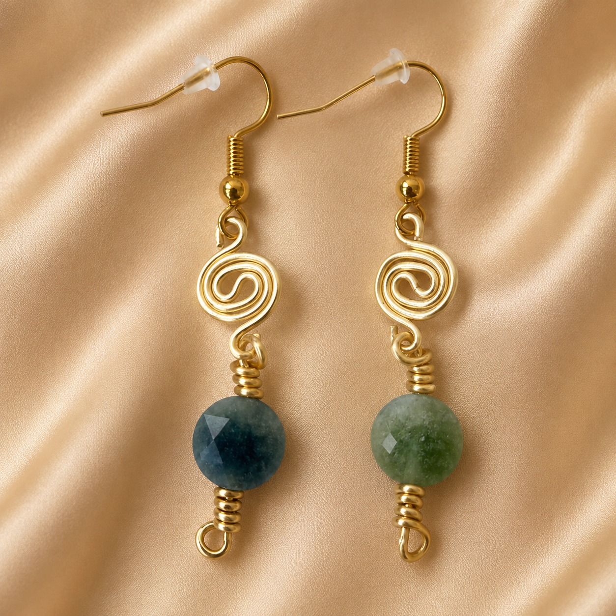 Gold-Plated Handcrafted Spiral Tourmaline Earrings