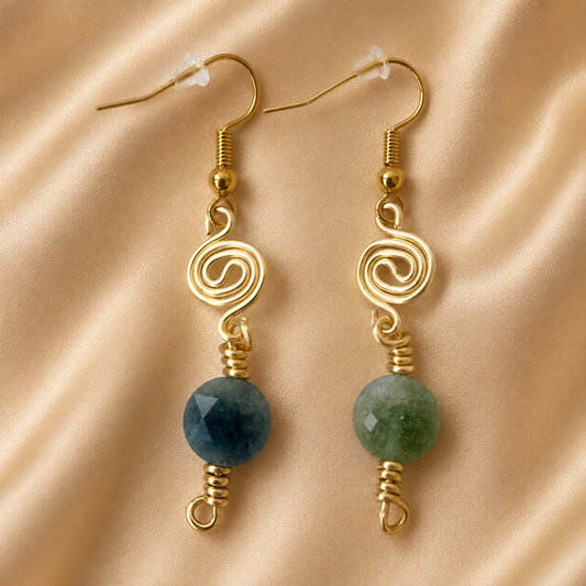 Gold-Plated Handcrafted Spiral Tourmaline Earrings